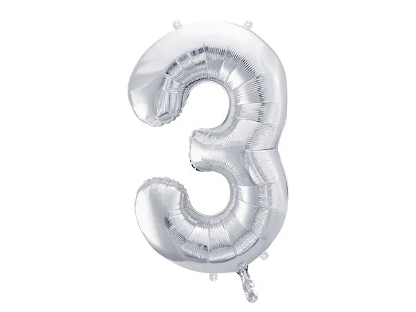Hēlija Balons Folijas Cipars "3" (tris) | Sudrabs | Balloonparty.lv