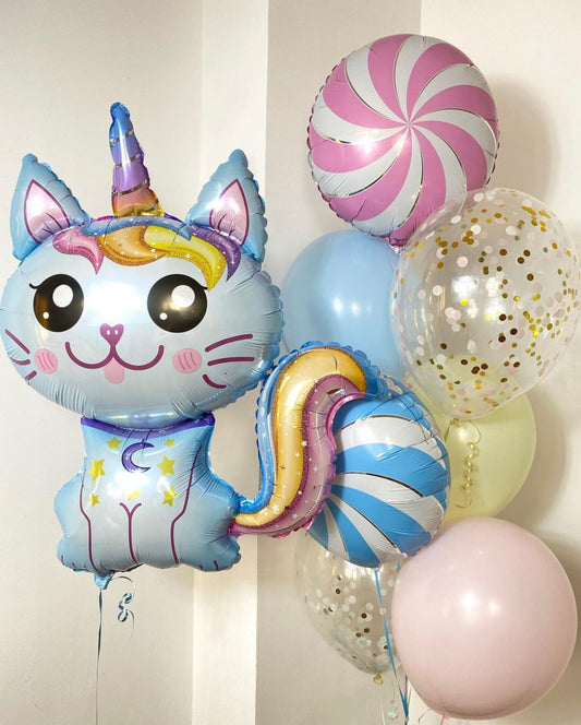 Hēlija Balonu Kompozīcija "Varavīksnes Kaķēns" | Balloonparty.lv