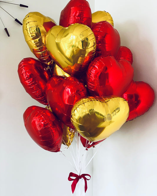 Hēlija Balonu Kompozīcija "Zelta-sarkanās sirdis" | Balloonparty.lv