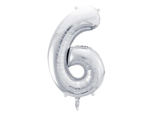 Hēlija Balons Folijas Cipars "6" (seši) | Sudrabs | Balloonparty.lv