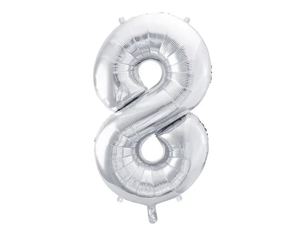 Hēlija Balons Folijas Cipars "8" (astoņi) | Sudrabs | Balloonparty.lv