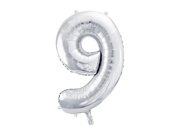 Hēlija Balons Folijas Cipars "9" (deviņi) | Sudrabs | Balloonparty.lv