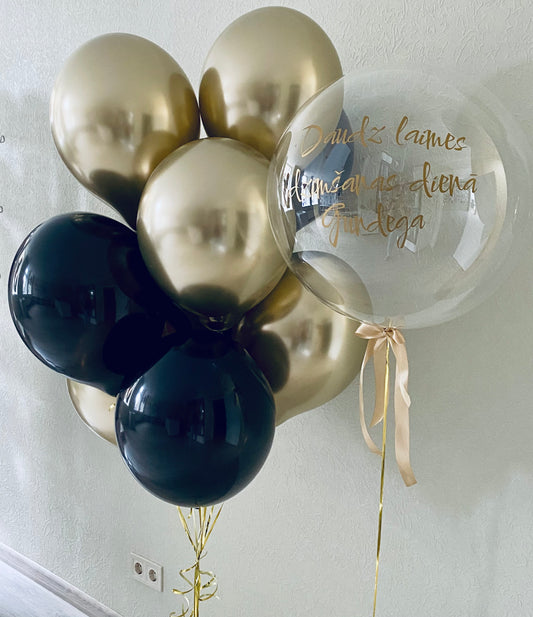 Hēlija Balonu Kompozīcija "Melna-Zelta Noskaņa" | Balloonparty.lv